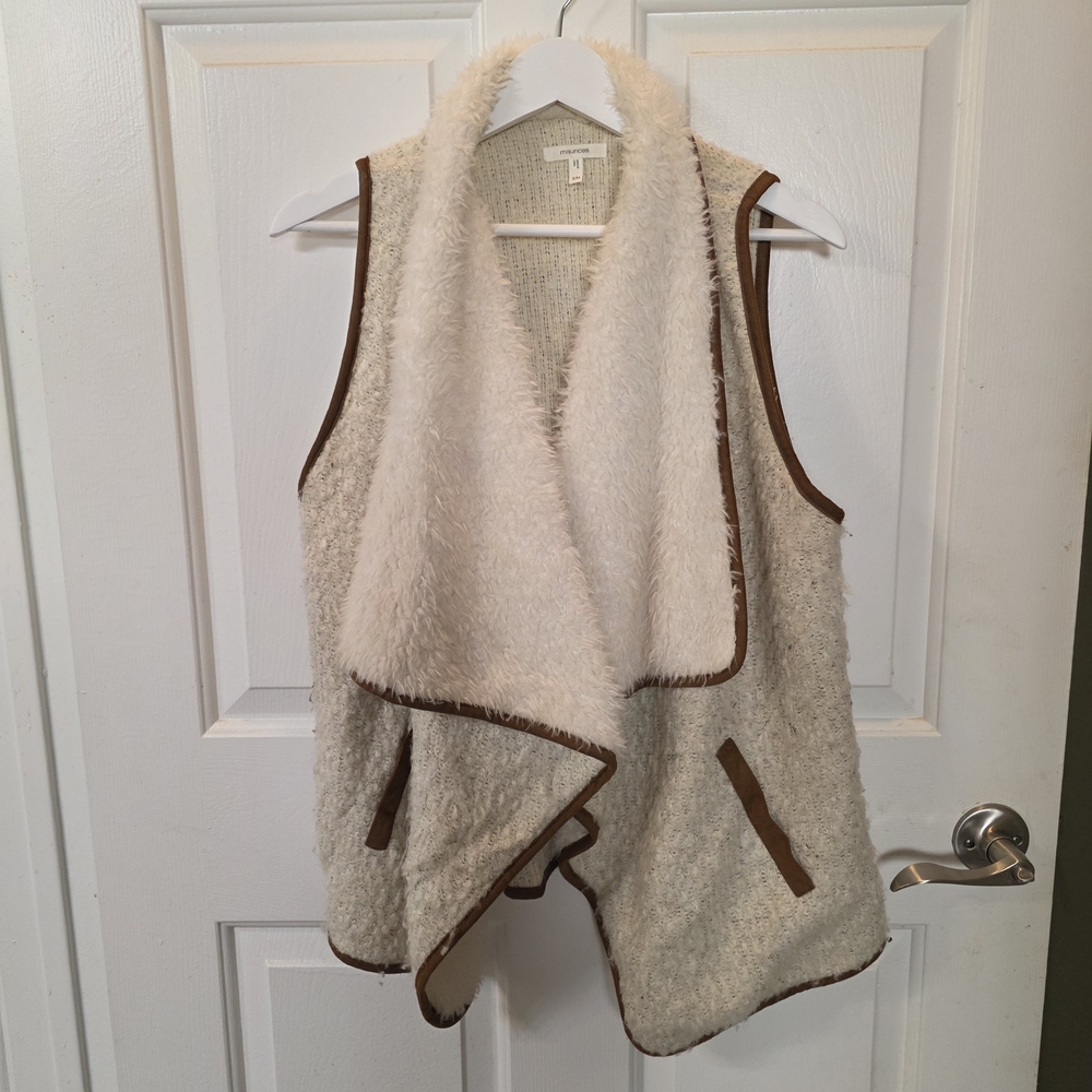 Maurices Cream and Brown Fuzzy Vest